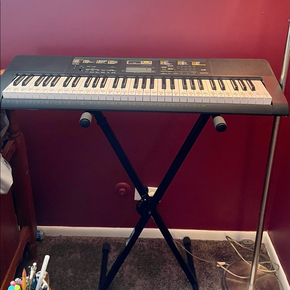 Casio Piano Keyboard, Stand, Songbook, and Headphones